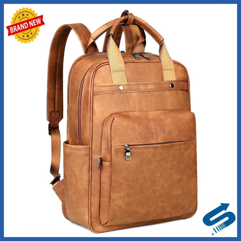 Leather Laptop Backpack Stylish Computer Bag Travel Work Shoulder Bag Minimal